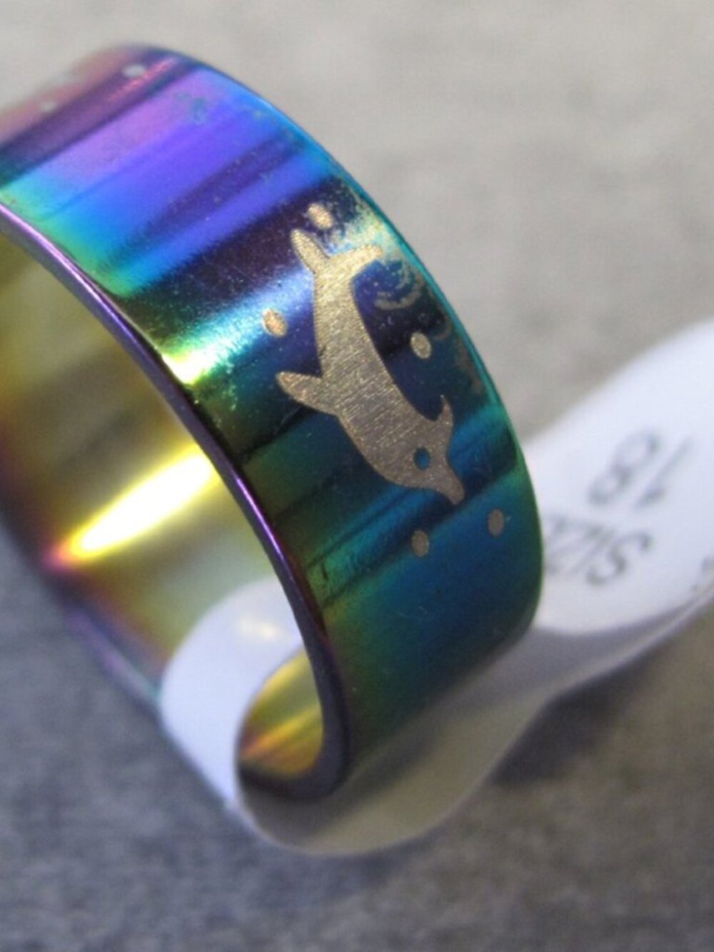 🆕 Dolphin motive Ring size 18 NEW Stainless Steel multicolor Jewelry Accessor